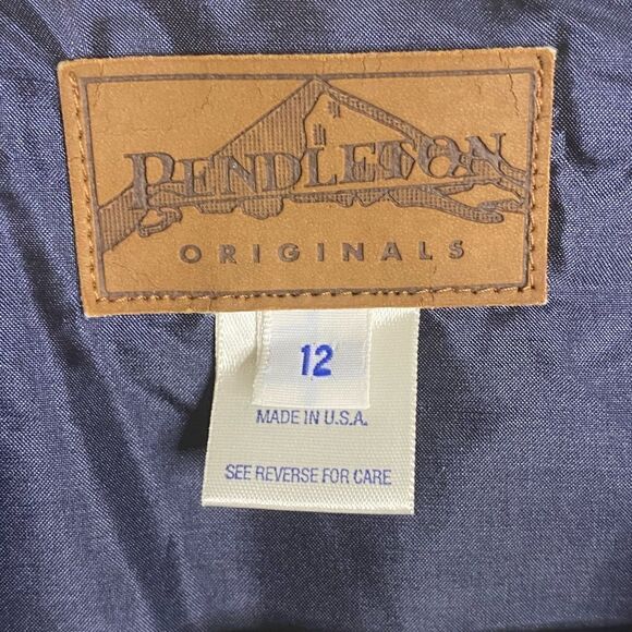 Pendleton Wm’s 2 Piece Blue Tan Skirt Set Sz 12 Wool Aztec Southwestern Cowgirl - Picture 8 of 10